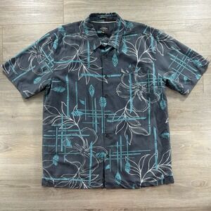 Quiksilver Waterman XL Hawaiian Blue  Geometric Floral Short Sleeve Surf Skate